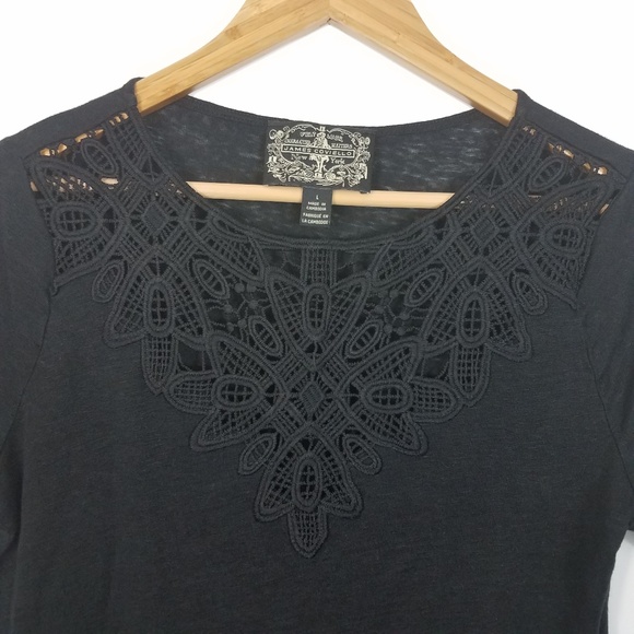 James Coviello Anthropologie Black Laced Linen Tee - Picture 2 of 5